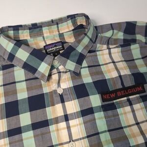 Patagonia Shirt Men's XL Green Plaid Fezzman SS Button New Belgium Brewery‎